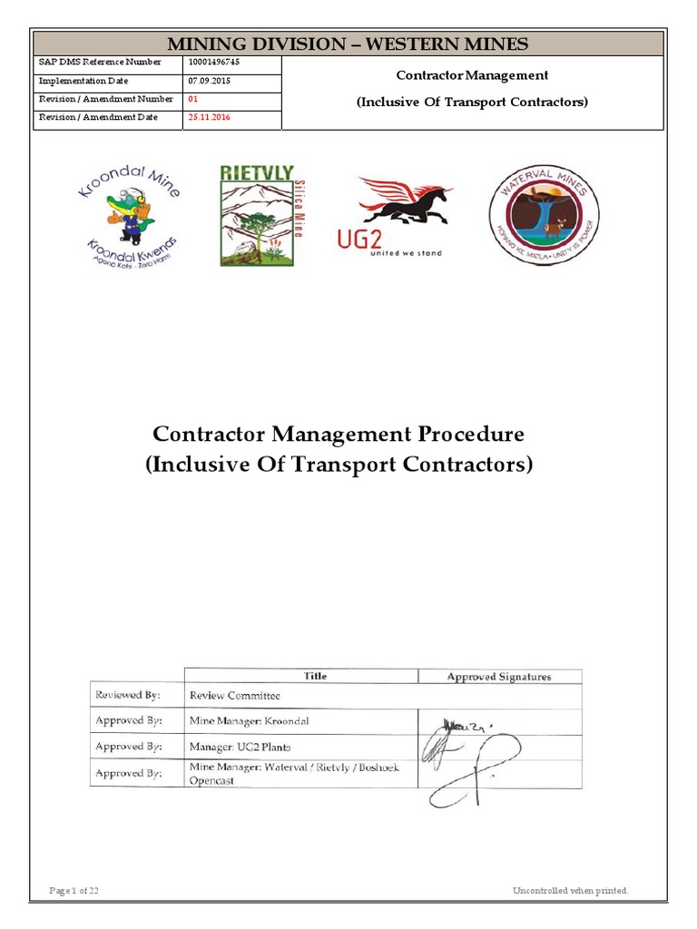 Contractor Management Procedure | PDF | Occupational Safety And Health ...