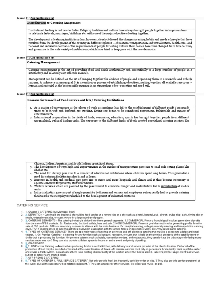 Catering MNGT Lesson | PDF | Menu | School Meal
