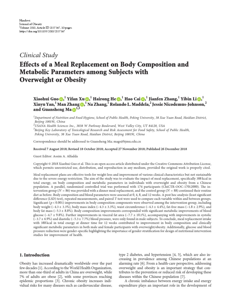 Effect Of Meal Composition Reference: Effects Of A Meal Replacement On Body Composition Pdf Obesity