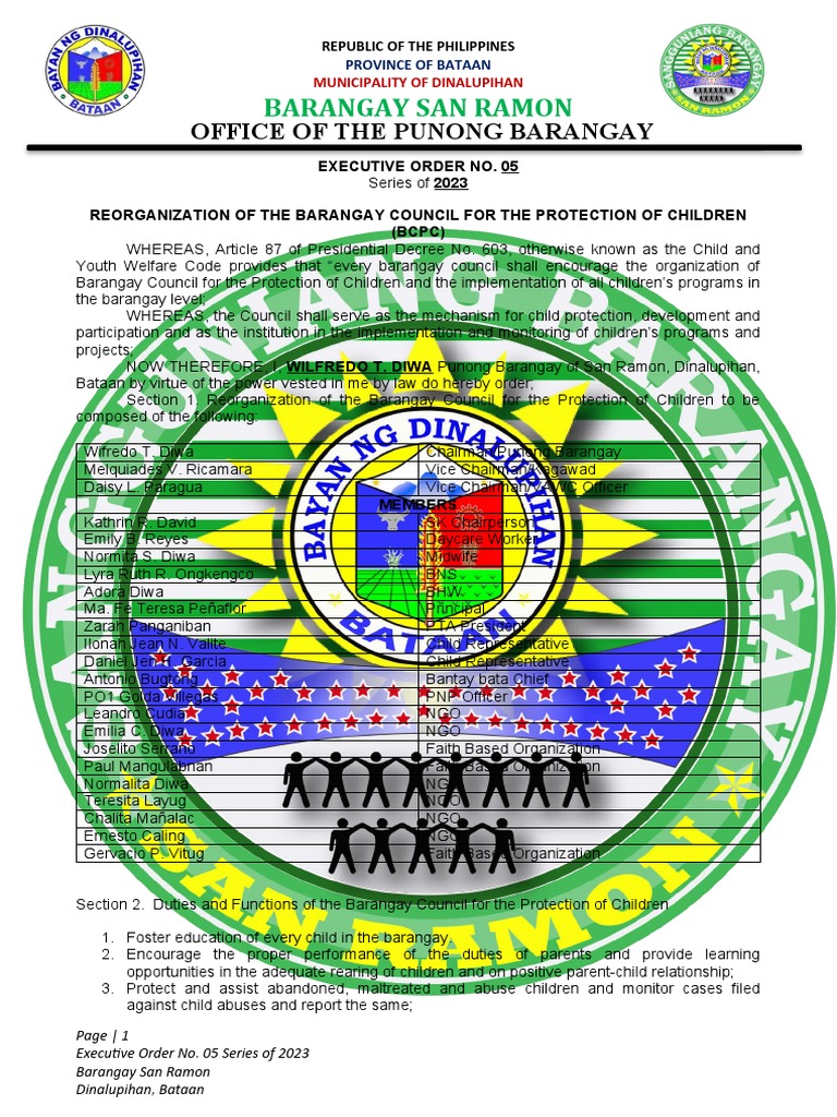 BCPC Reorganization Executive Order 2023 | PDF | Childhood | Family