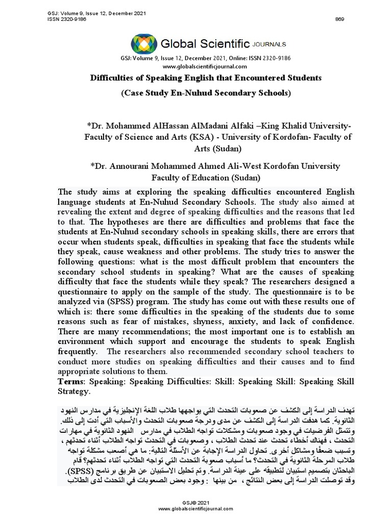 Difficulties of Speaking English That Encountered Students Case Study ...