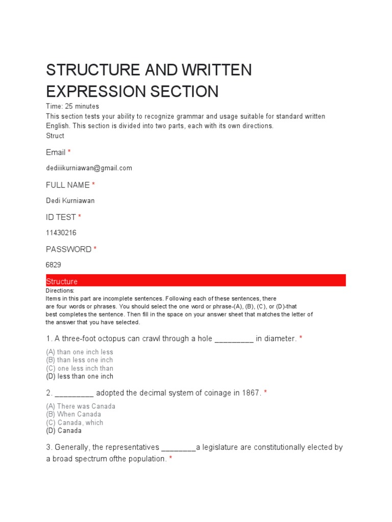 Structure And Written Expression Test