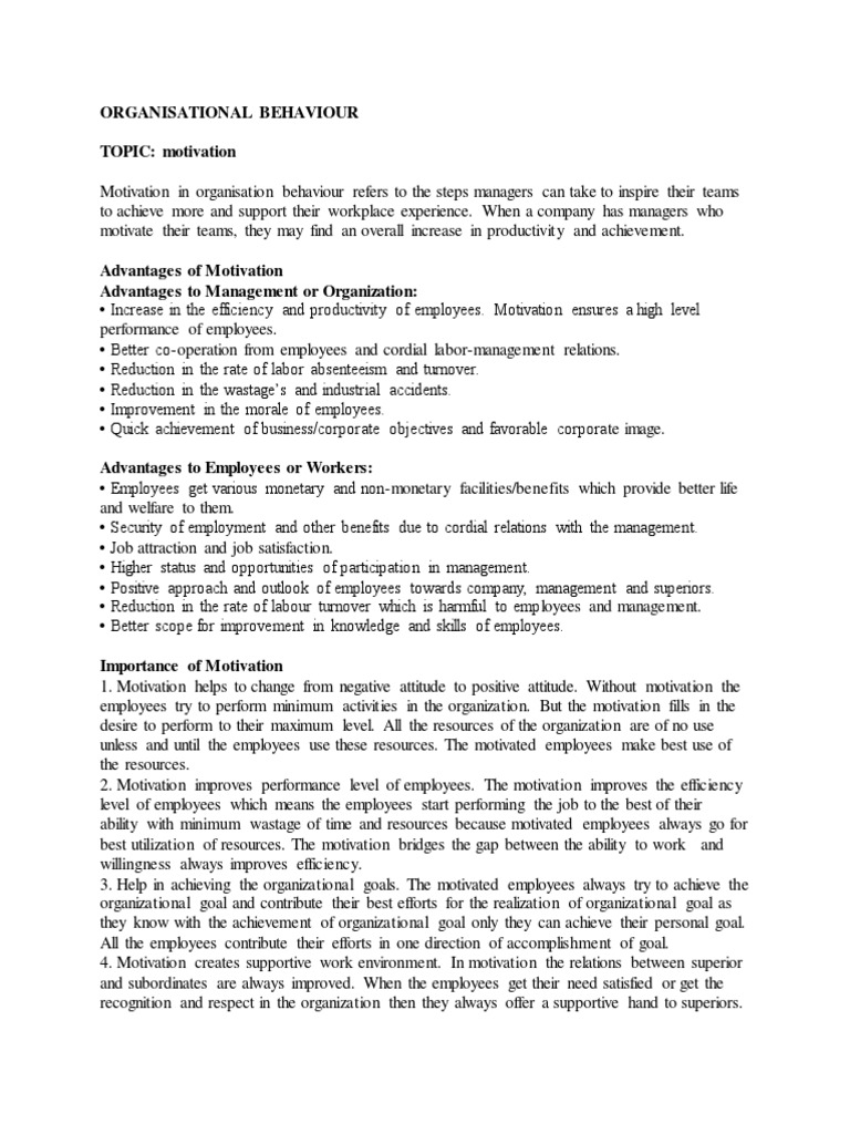 Organisational Behaviour 6 Pdf Self Esteem Motivational