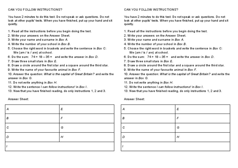 Instruction Following Test | PDF