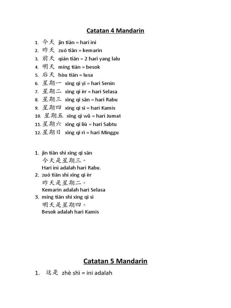 Bahan Ujian Mandarin SD Kelas 2 | PDF