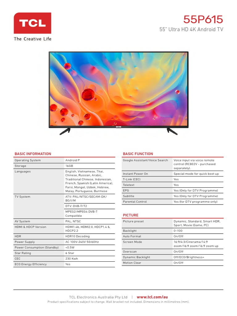 55P615 Product Specifications | PDF | Hdmi | Film Industry