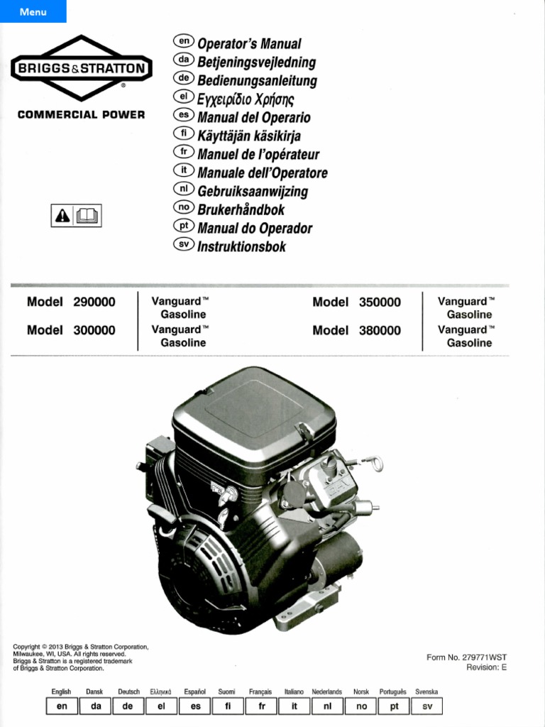 BS Vtwin Vanguard User Manual PDF Carburetor Gasoline