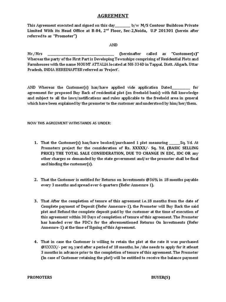 Buy Back Agreement 36% PDF Indemnity Civil Law (Legal System)
