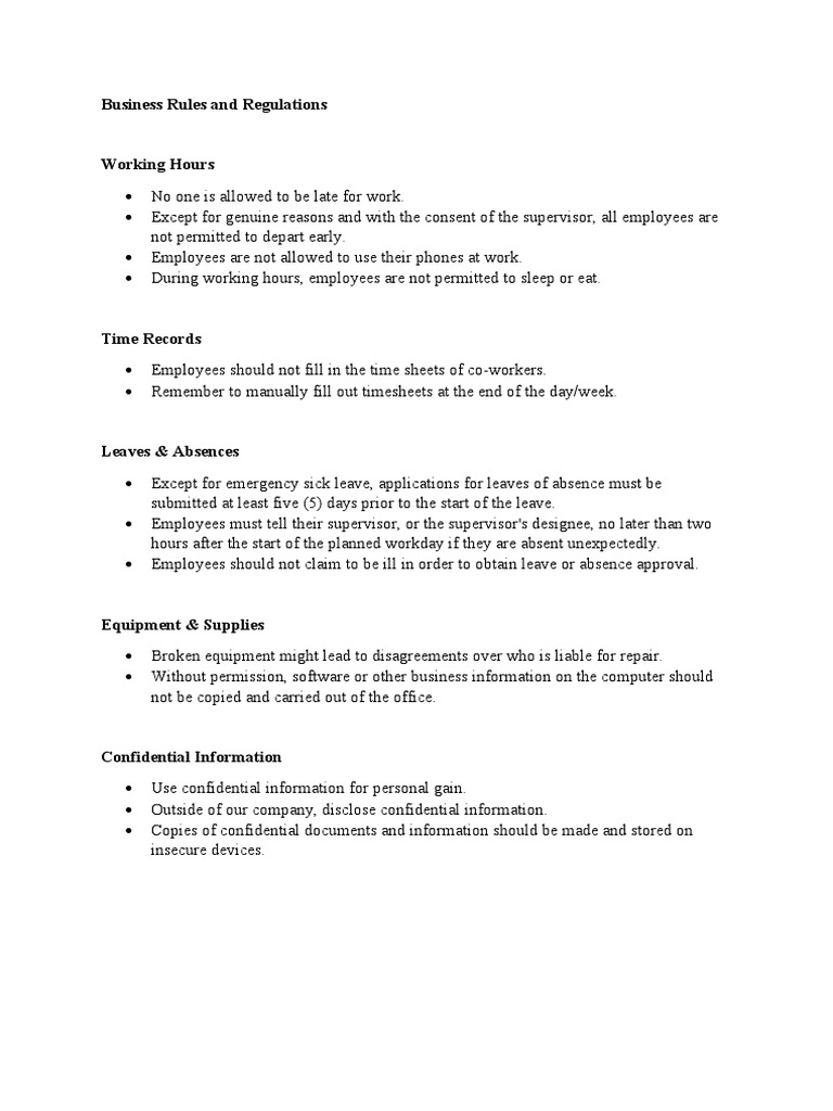 Business Rules and Regulations PDF