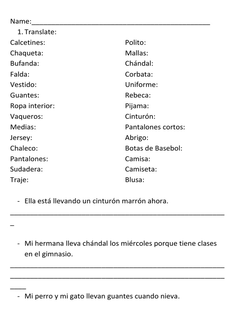 Examen Ropa 5 de Primaria | PDF
