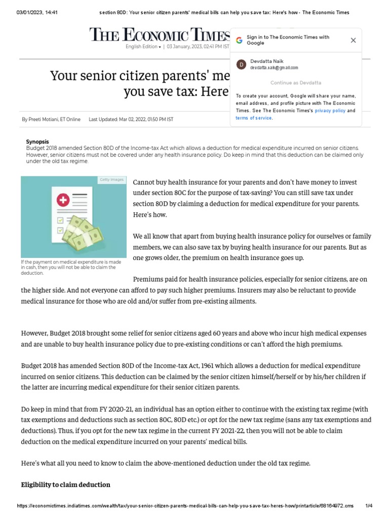Save Tax by Claiming Deduction for Parents' Medical Bills PDF
