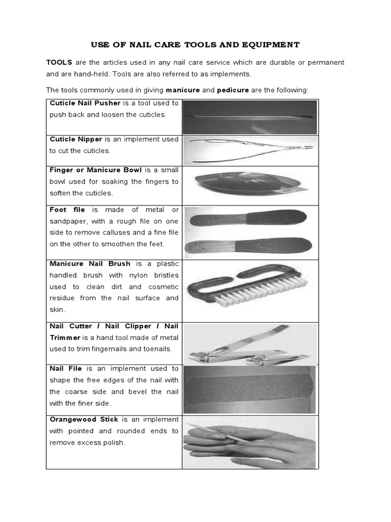 Nail Care Tools and Their Uses | PDF | Nail (Anatomy) | Chair