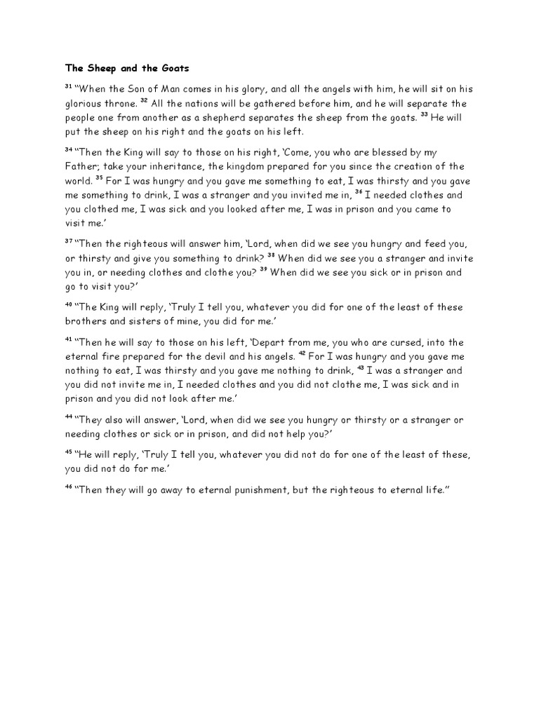The Sheep and The Goats Printout | PDF