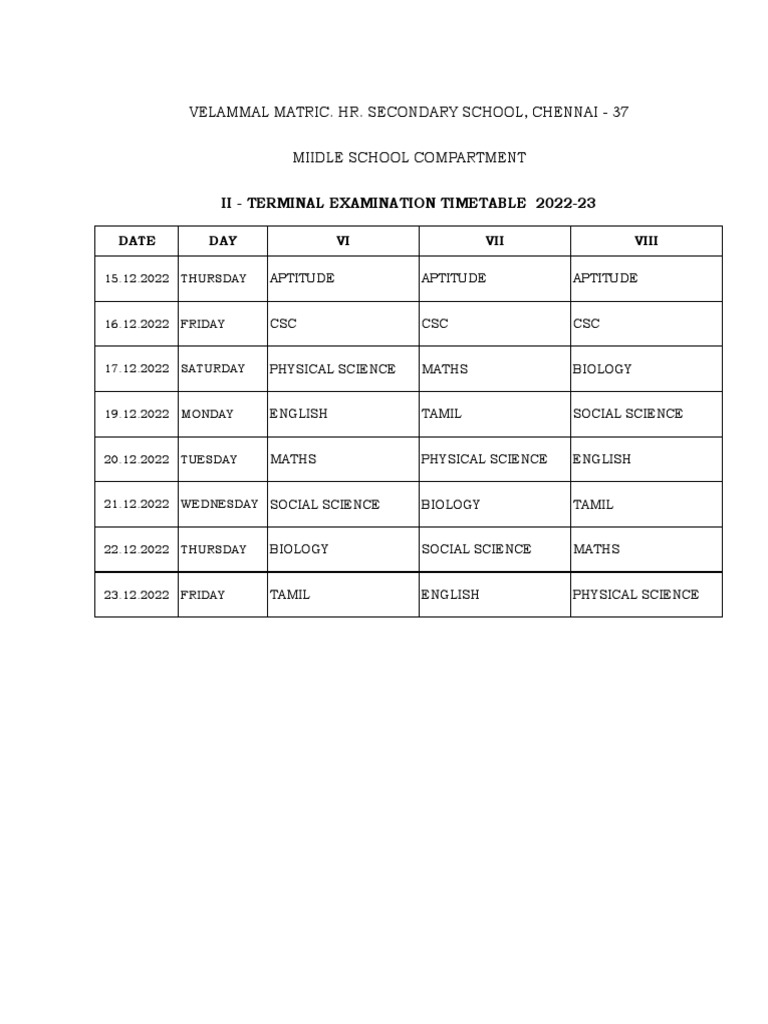 II Terminal Examination Timetable 202223 PDF