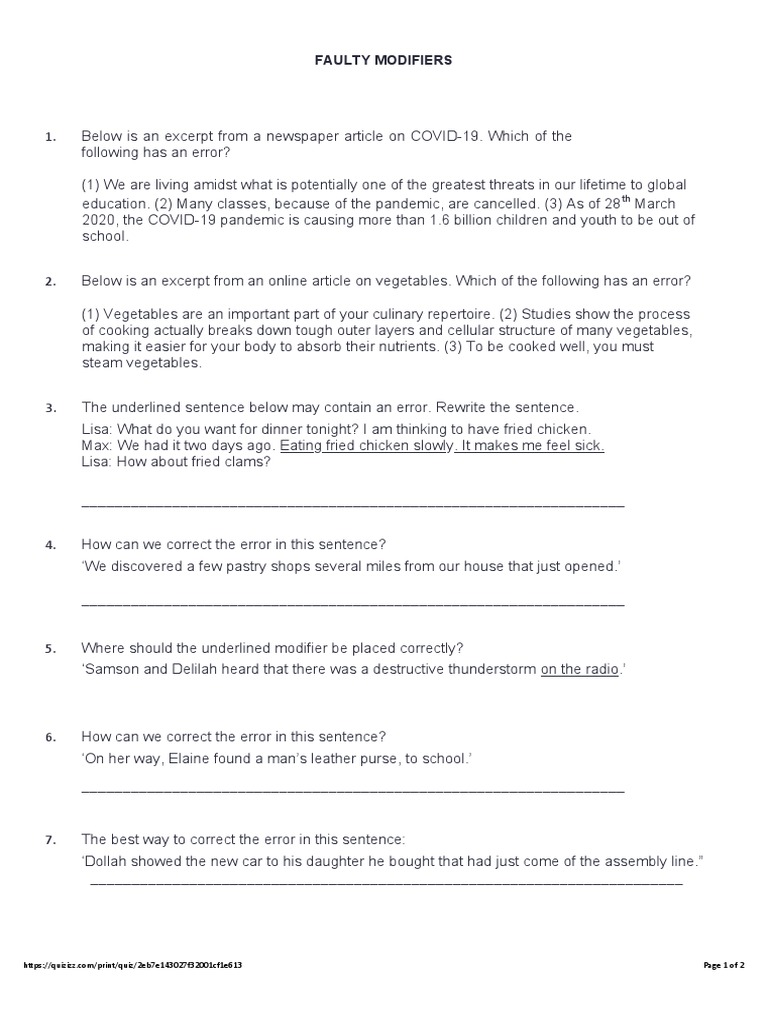 Correcting Faulty Modifiers | PDF