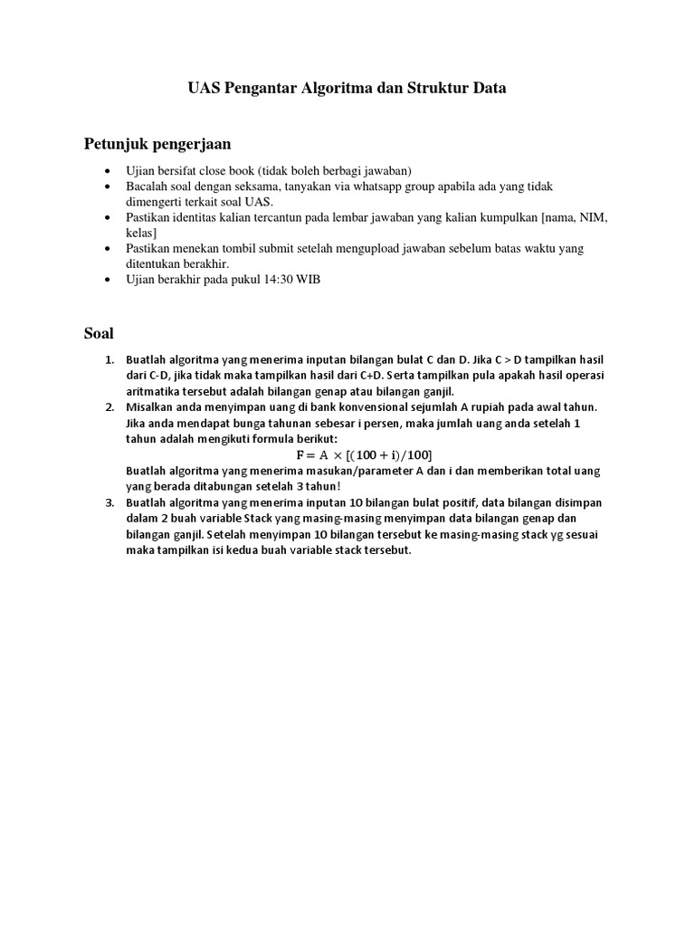 UAS Pengantar Algoritma Dan Struktur Data | PDF | Karier & Perkembangan ...