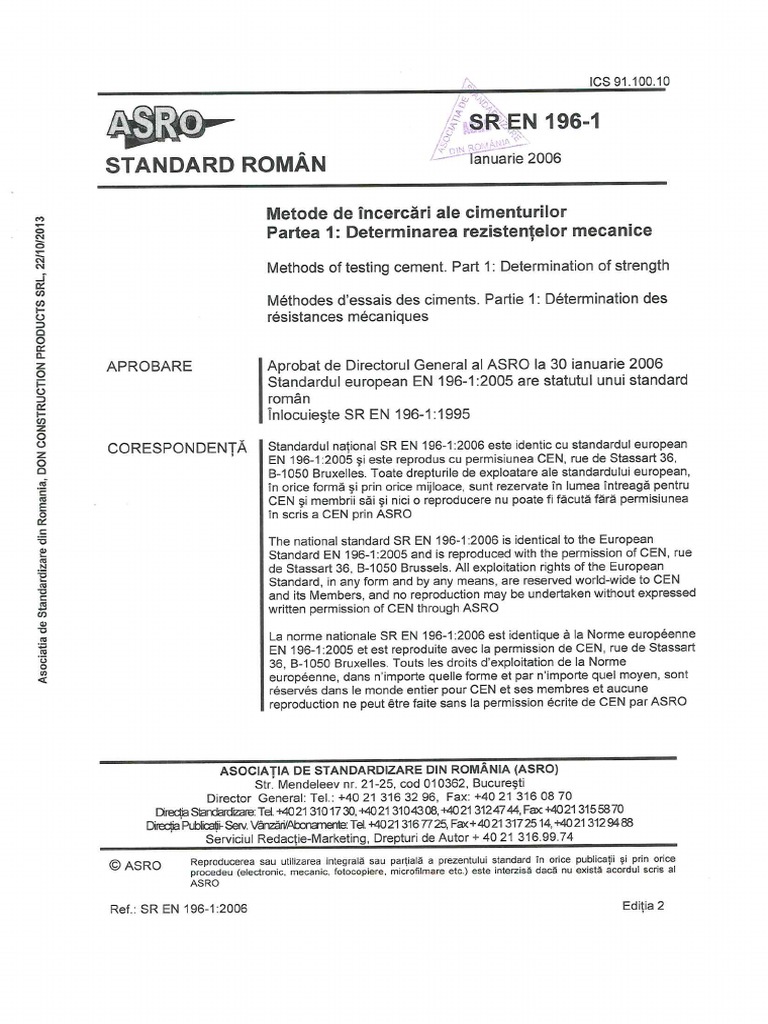 SR EN 196-1.2006 Metode de Incercare Ale Cimenturilor. Partea 1 ...