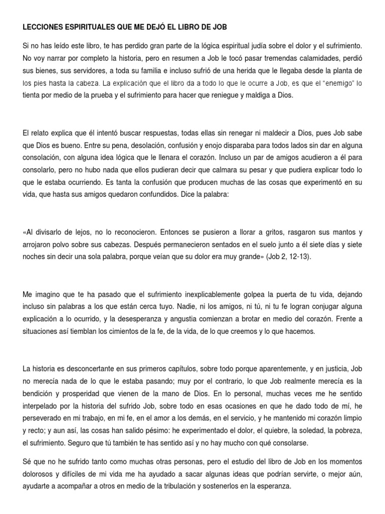 Lecciones del Libro de Job sobre el Sufrimiento | PDF | Libro de ...