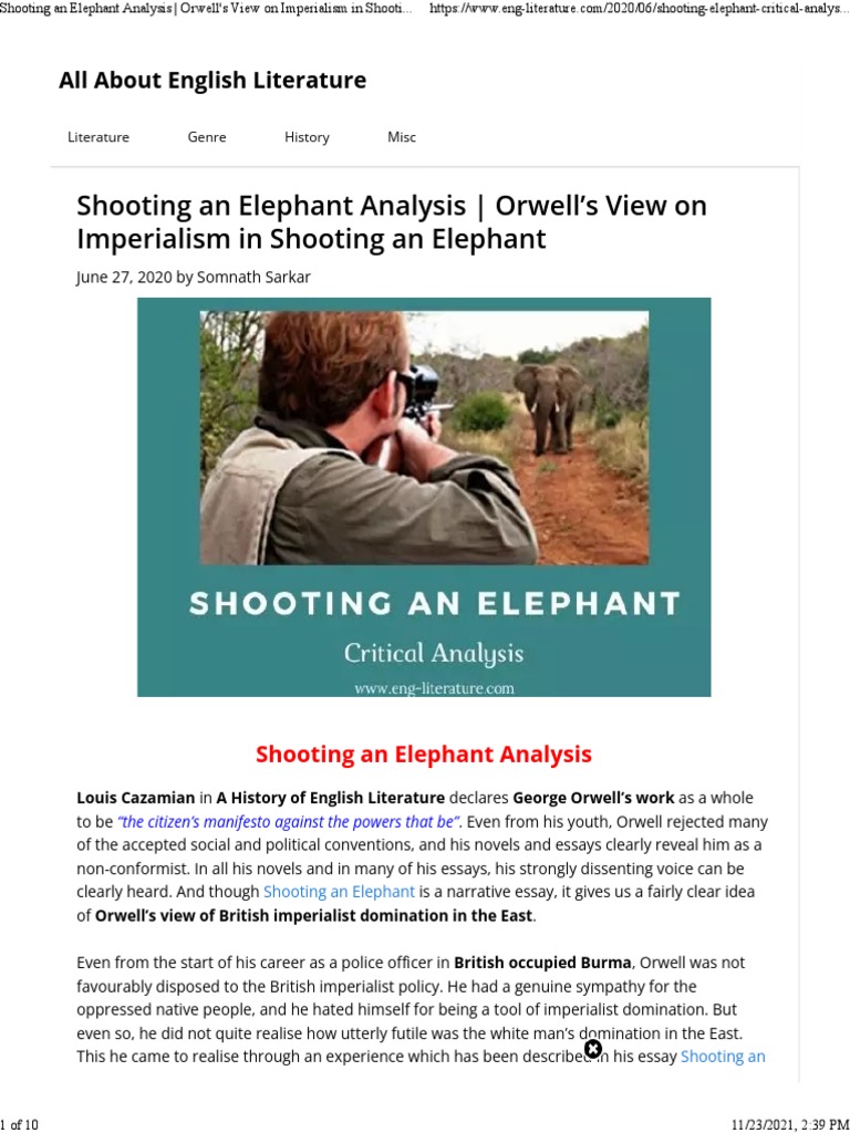 Shooting An Elephant Analysis PDF