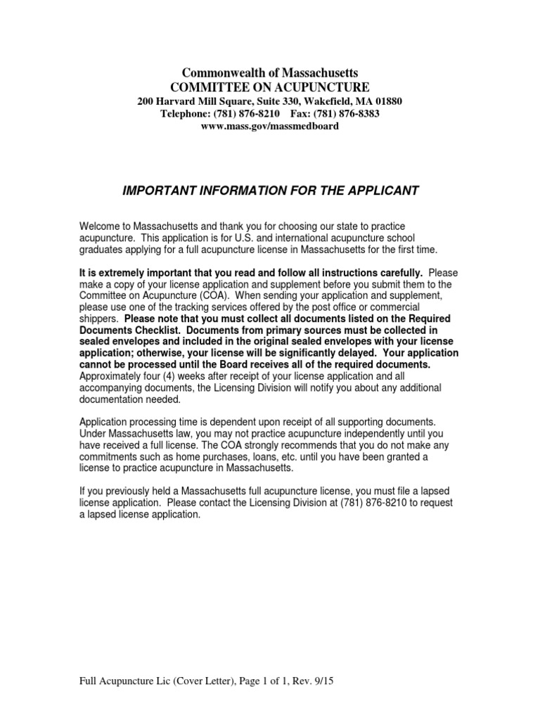 Acupuncture License MA PDF Notary Public Identity Document
