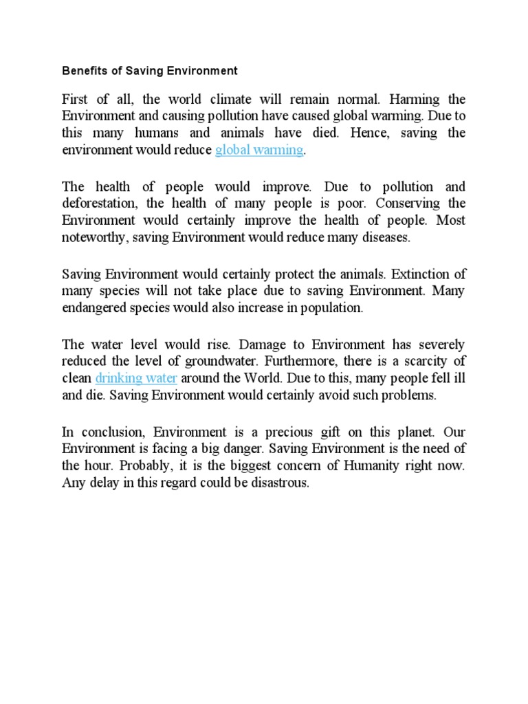 Benefits of Saving the Environment | PDF