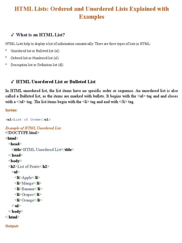 Ordered and Unordered List | PDF | Html Element | Html