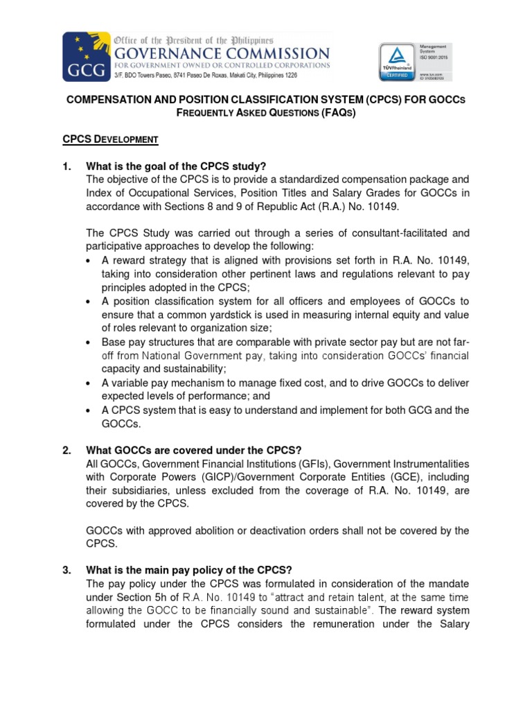 CPCS Salary Table for GOCCs 2023 | PDF | Revenue | Salary