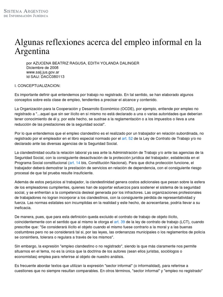 Reflexiones sobre empleo informal en Argentina | PDF | Derecho laboral ...