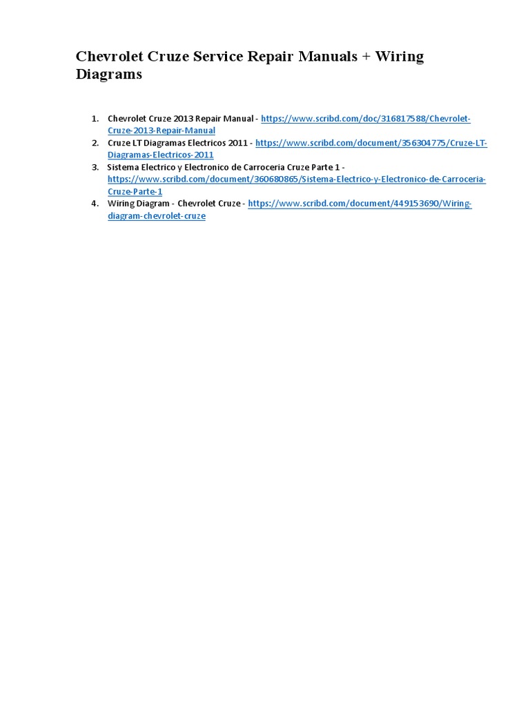 Chevrolet Cruze Service Repair Manuals + Wiring Diagrams | PDF