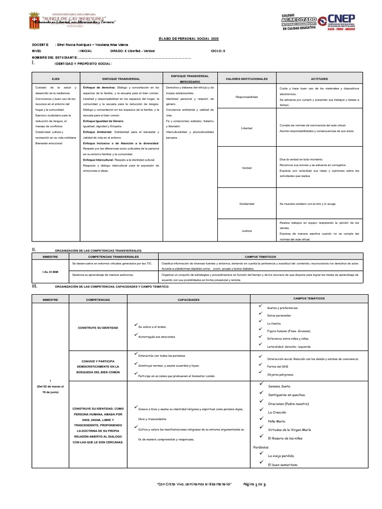 Sílabo de Personal Social 5to Grado | PDF | Las emociones | Aprendizaje