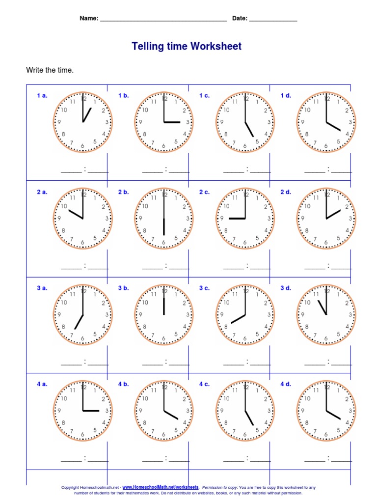 Telling Time Worksheet | PDF