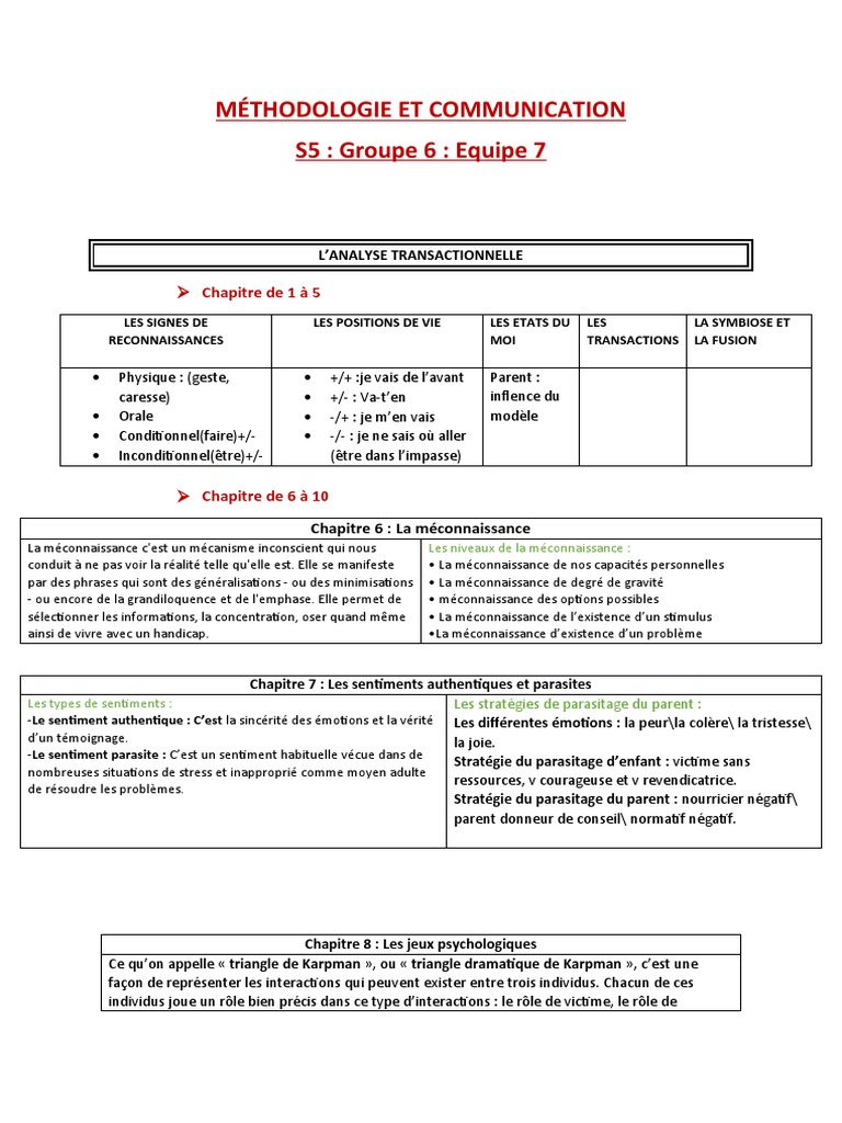 Analyse Transactionnelle et Scénarios de Vie | PDF | Programmation ...