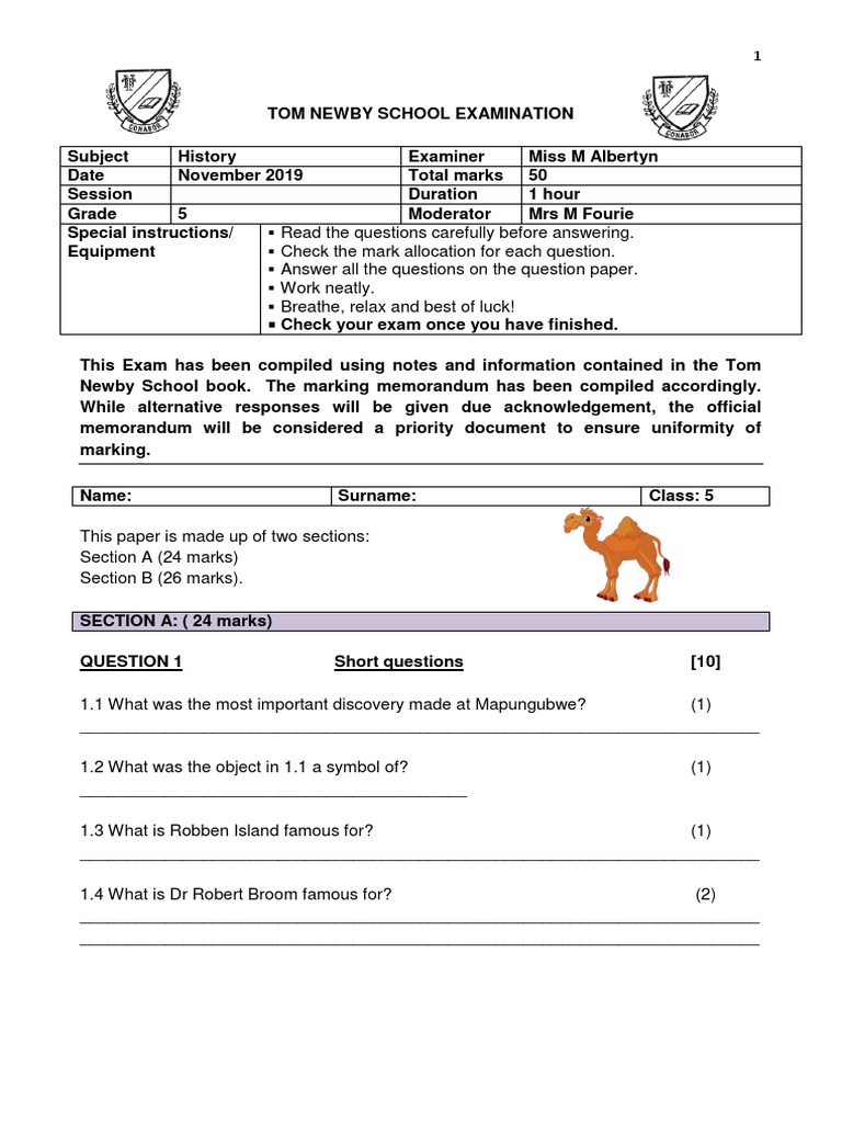 Grade 5 History Exam November 2019 | PDF | Ancient Egypt | Papyrus
