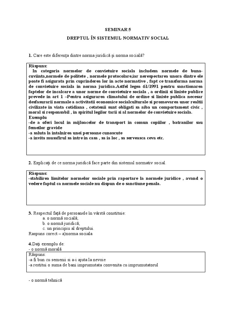 Seminar 5 Dreptul in Sistemul Normativ Social | PDF