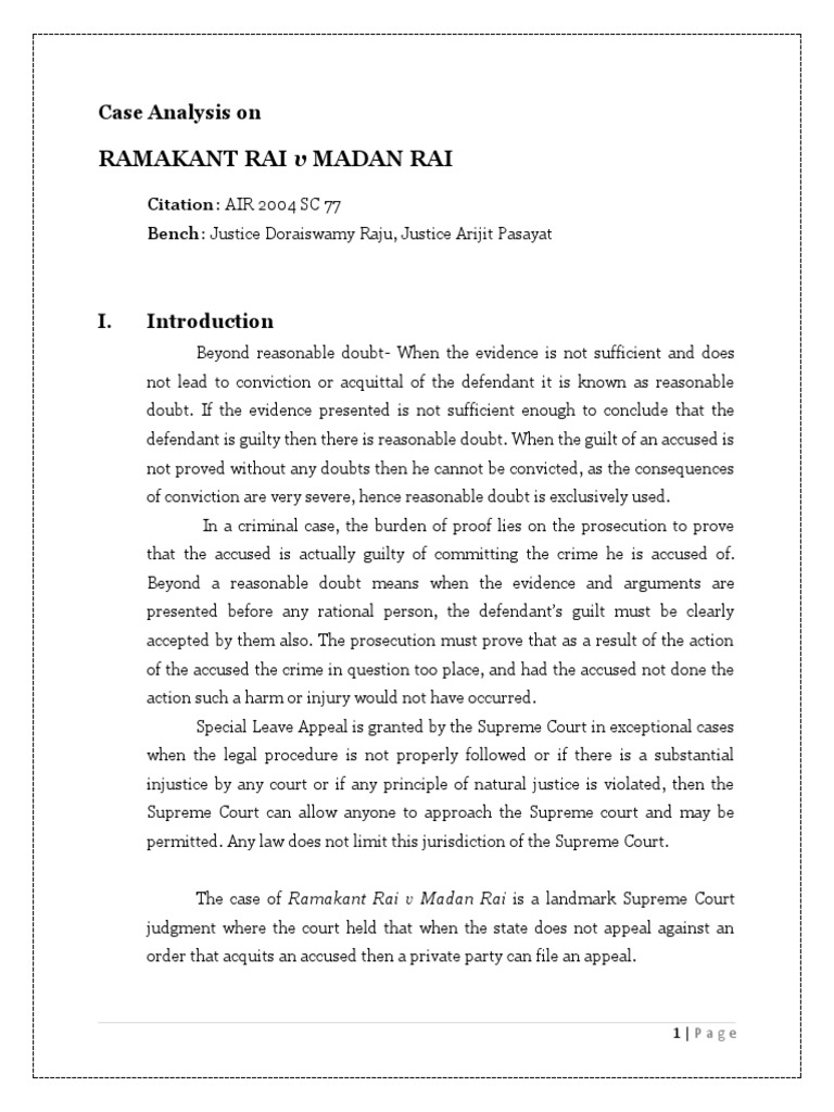 Ramakant Rai v Madan Rai: Case Summary | PDF | Reasonable Doubt | Acquittal