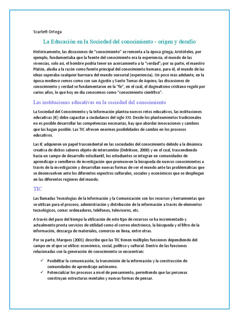 La Educacion en La Sociedad Del Conocimiento | PDF | Conocimiento ...