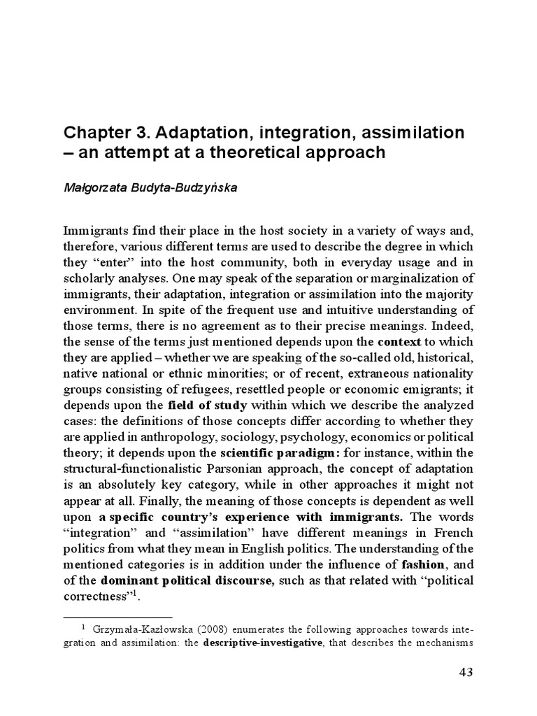 Chapter 3 adaptation integration assimilation an attempt at a