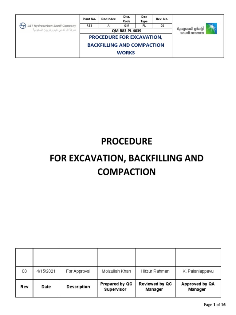 QM-R83-PL-4039 Procedure For Excavation Backfilling and Compaction Rev ...