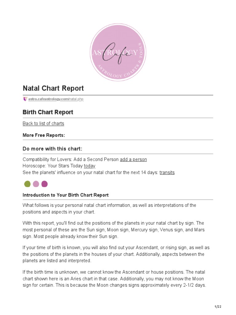 Natal Chart Report | PDF | Planets In Astrology | Horoscope