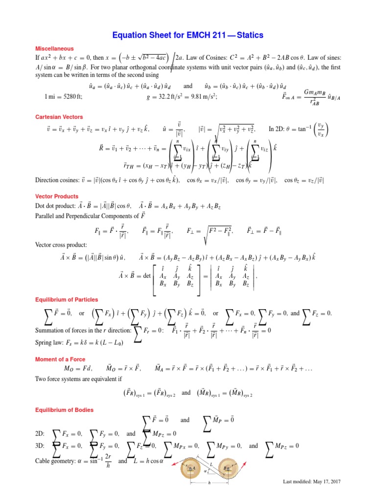 Equation Sheet | PDF | Elementary Mathematics | Metrology