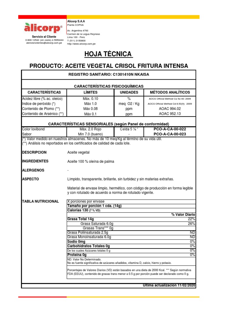 01 HT Aceite Vegetal Crisol Fritura Intensa1 | PDF | Petróleo | Química