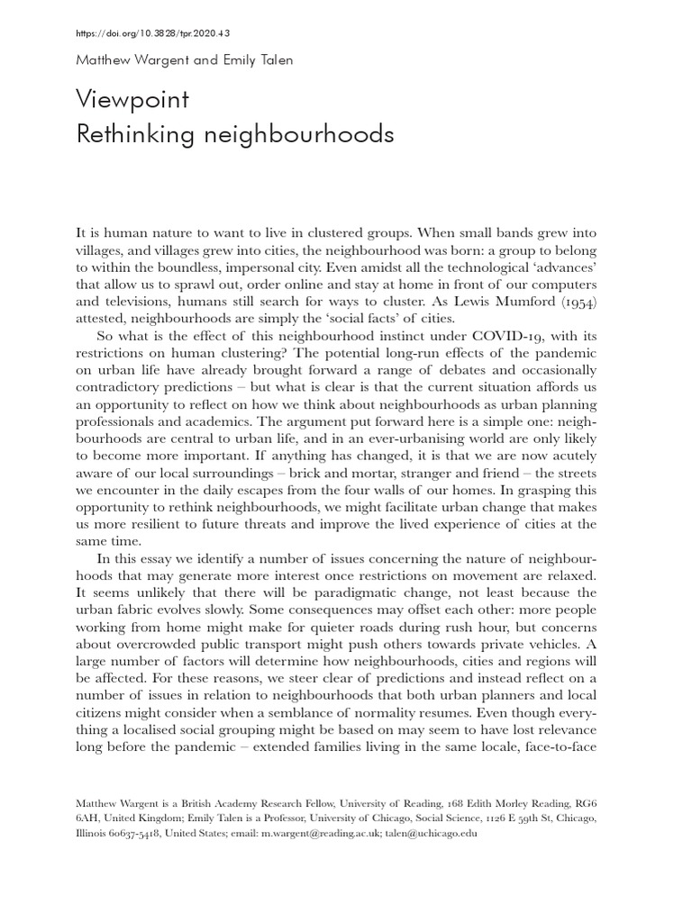 Rethinking Neighbourhoods Pdf Neighbourhood Urban Planning