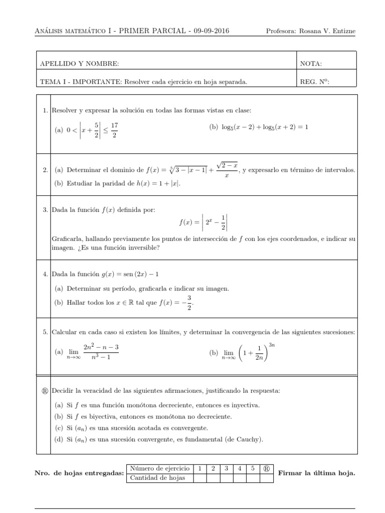 Primer Parcial de Análisis Matemático I | PDF | Función (Matemáticas ...