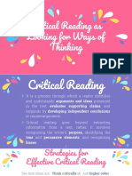 Critical Reading As Looking For Ways of Thinking