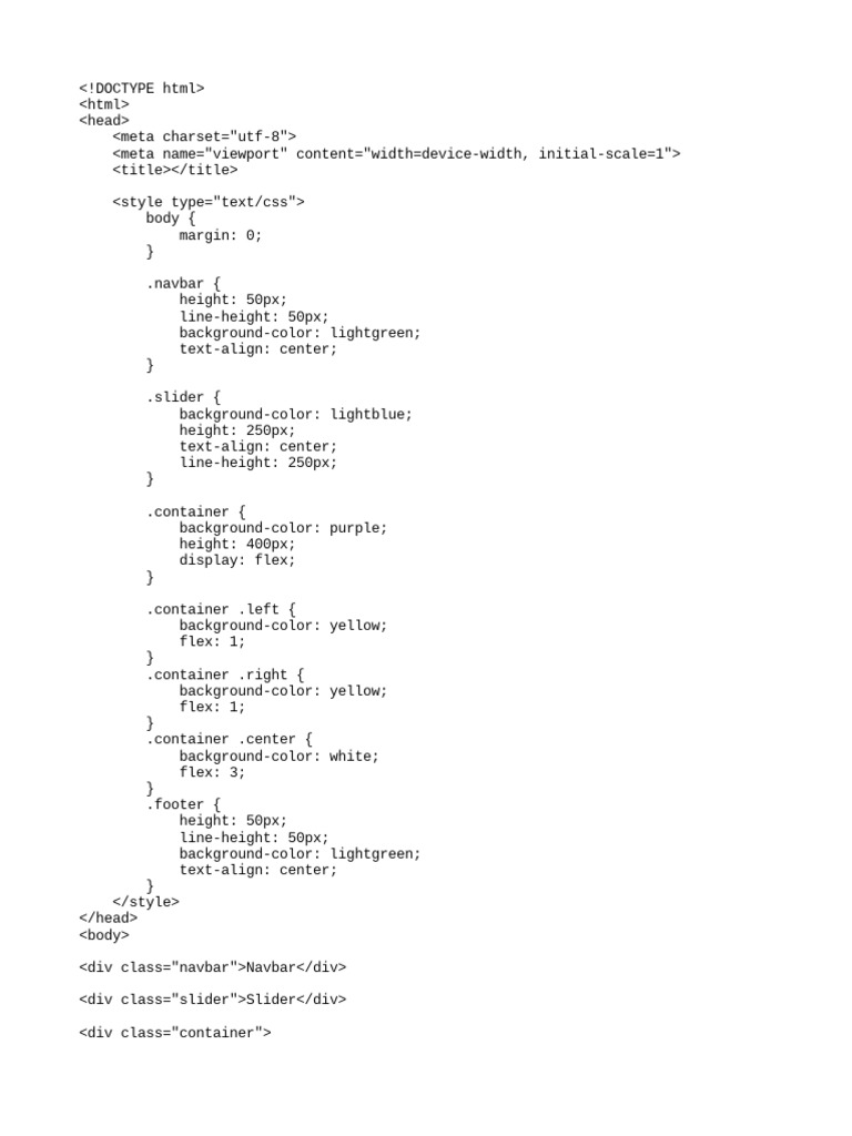 Basic HTML Page Layout with Navbar, Slider and Flexbox | PDF