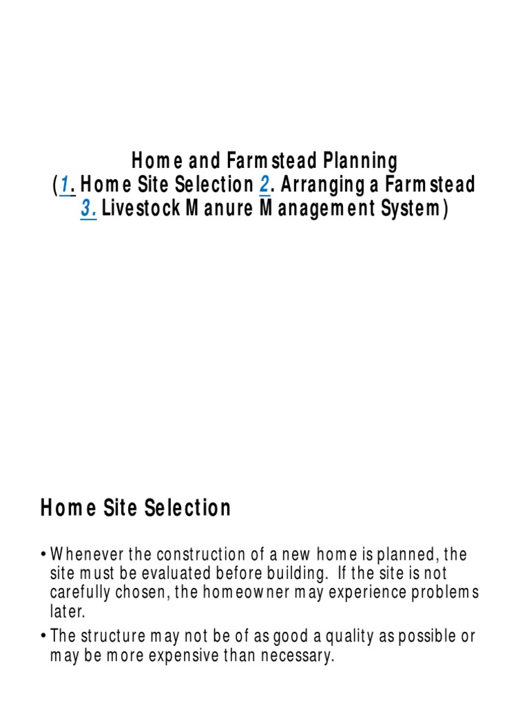 Home and Farmstead Planning Home Site Selection PDF Surface