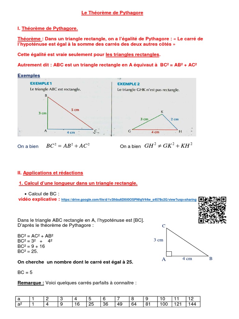 Cours Pythagore Prof | PDF | Arithmétique | Triangle