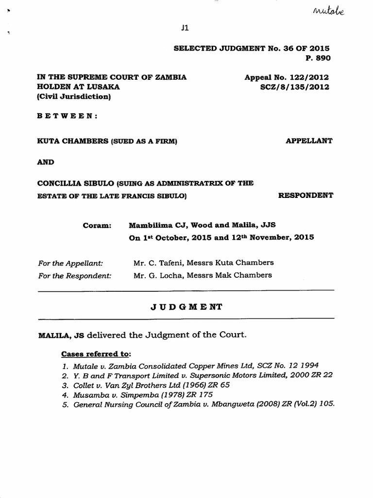 Kuta Chambers (Sued As A Firm) V Sibulo (Suing As Administratrix of The ...