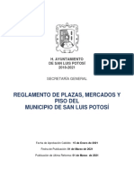 Reglamento de Plazas, Mercados y Piso Del Municipio de SLP