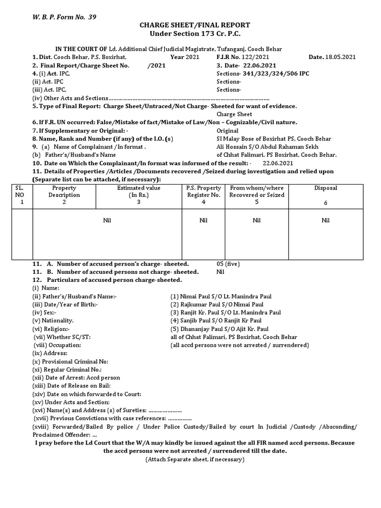 122.2021....... Charge Sheet PDF Bail Arrest